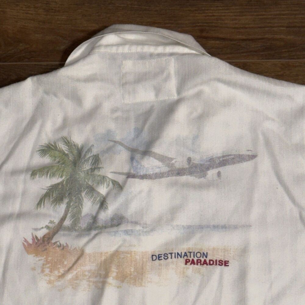 Boeing Destination Paradise Men’s M White Button Up Hawaiian Shirt